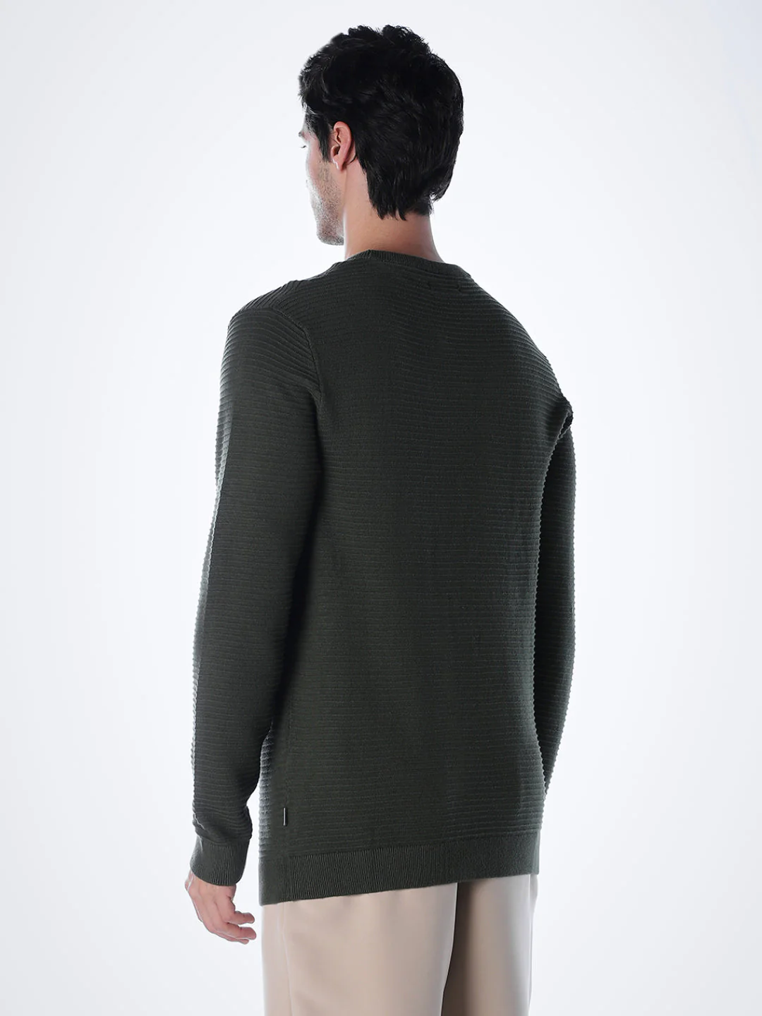 Crew Neck Cotton Knit - Green - Image 4