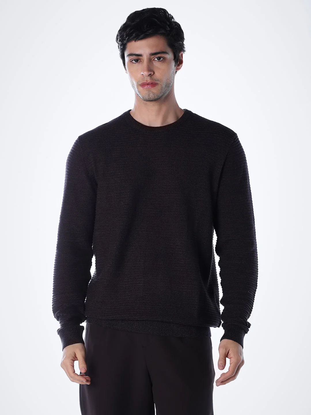 Crew Neck Cotton Knit - Purple - Image 2