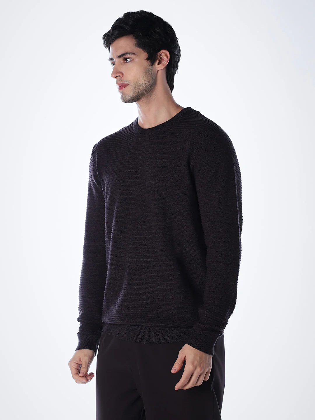 Crew Neck Cotton Knit - Purple - Image 3
