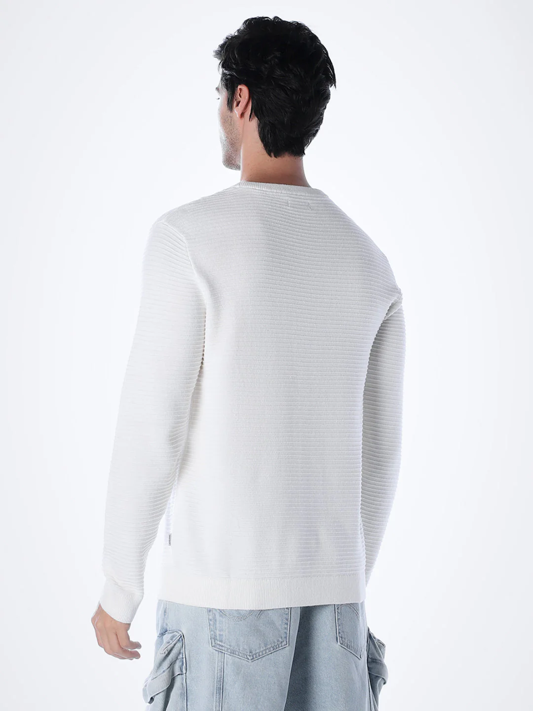 Crew Neck Cotton Knit - White - Image 4