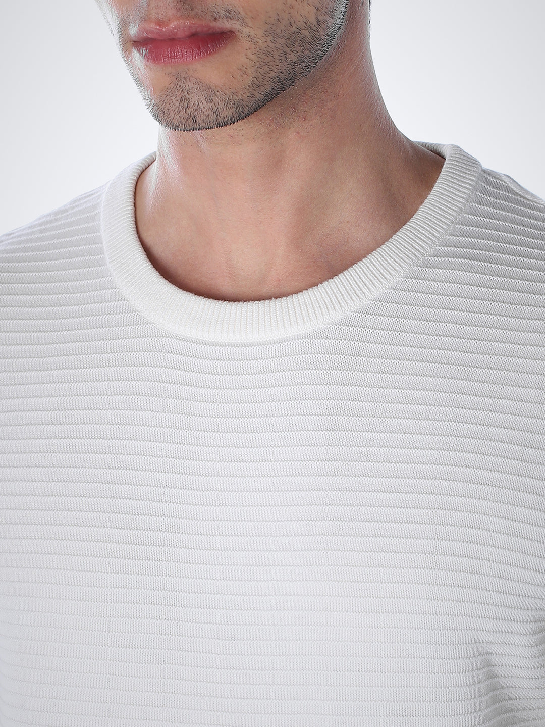 Crew Neck Cotton Knit - White - Image 5