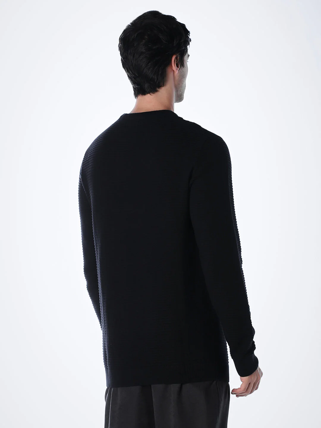 Crew Neck Cotton Knit - Black - Image 4