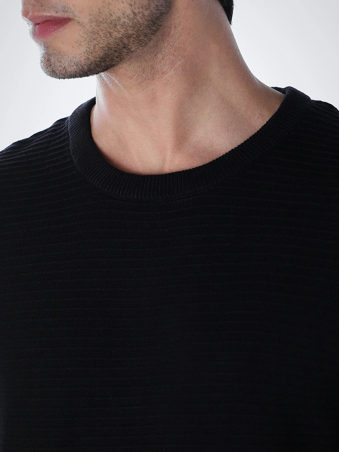 Crew Neck Cotton Knit - Black - Image 5
