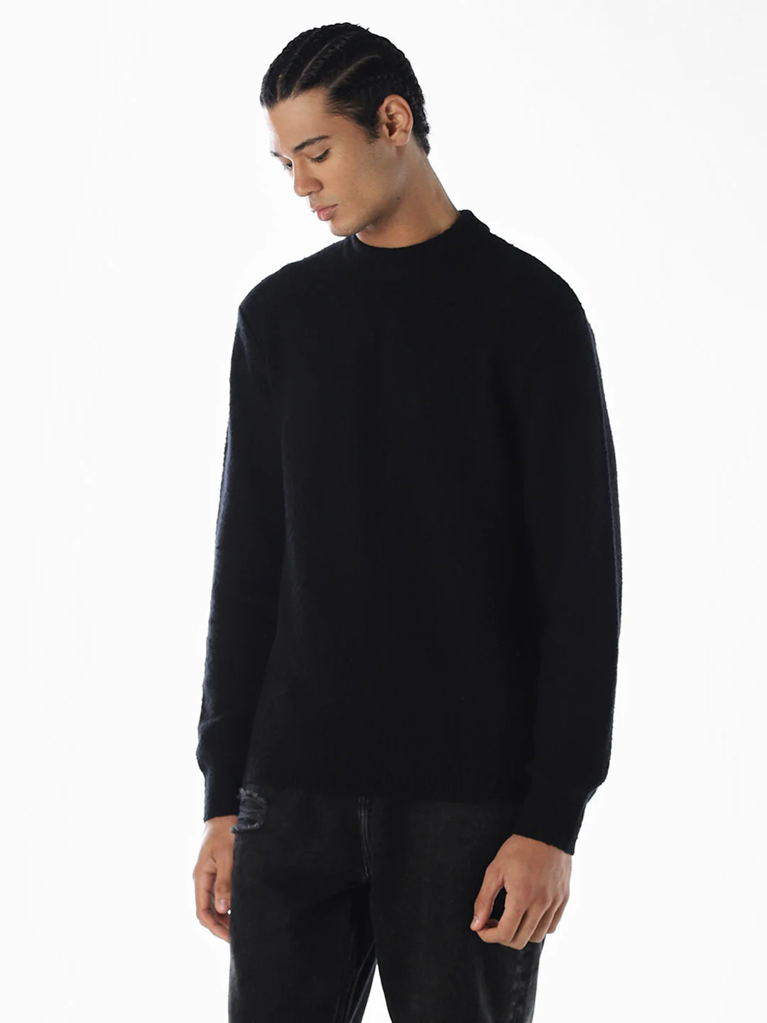 Knitted Relaxed Fit Pullover - Black - Image 2