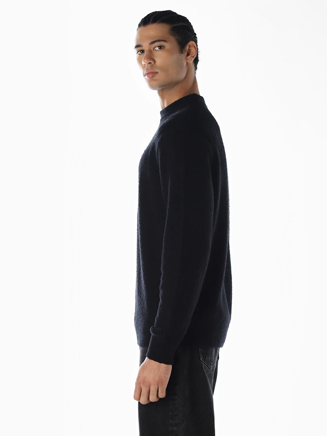 Knitted Relaxed Fit Pullover - Black - Image 3