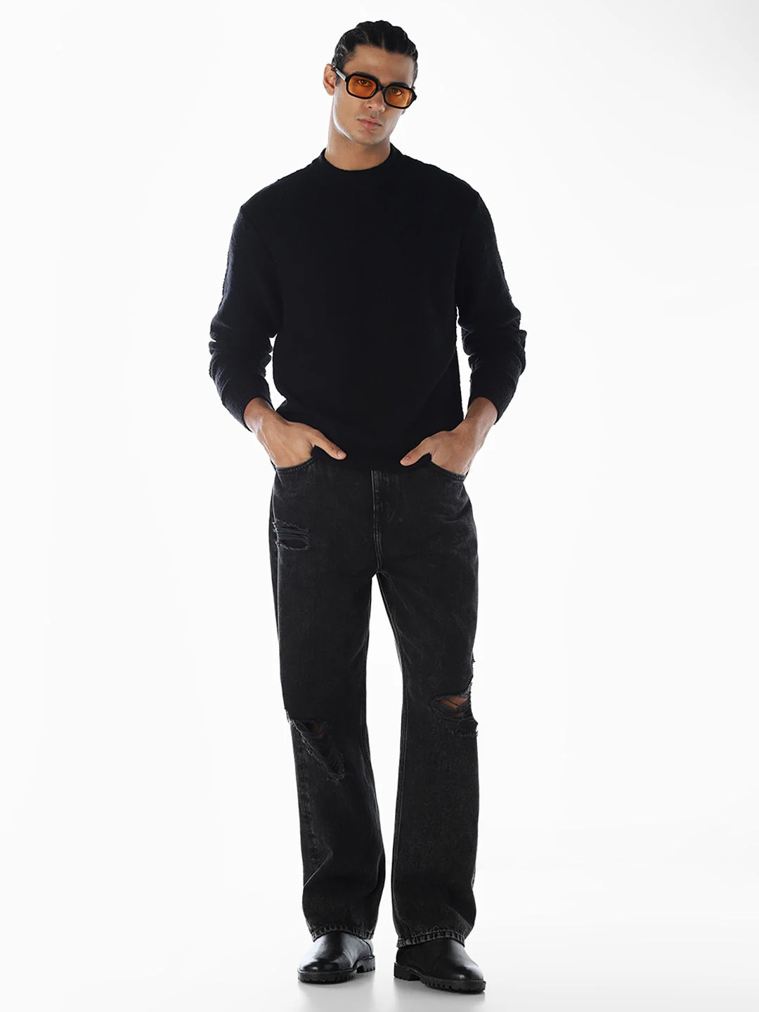 Knitted Relaxed Fit Pullover - Black - Image 6