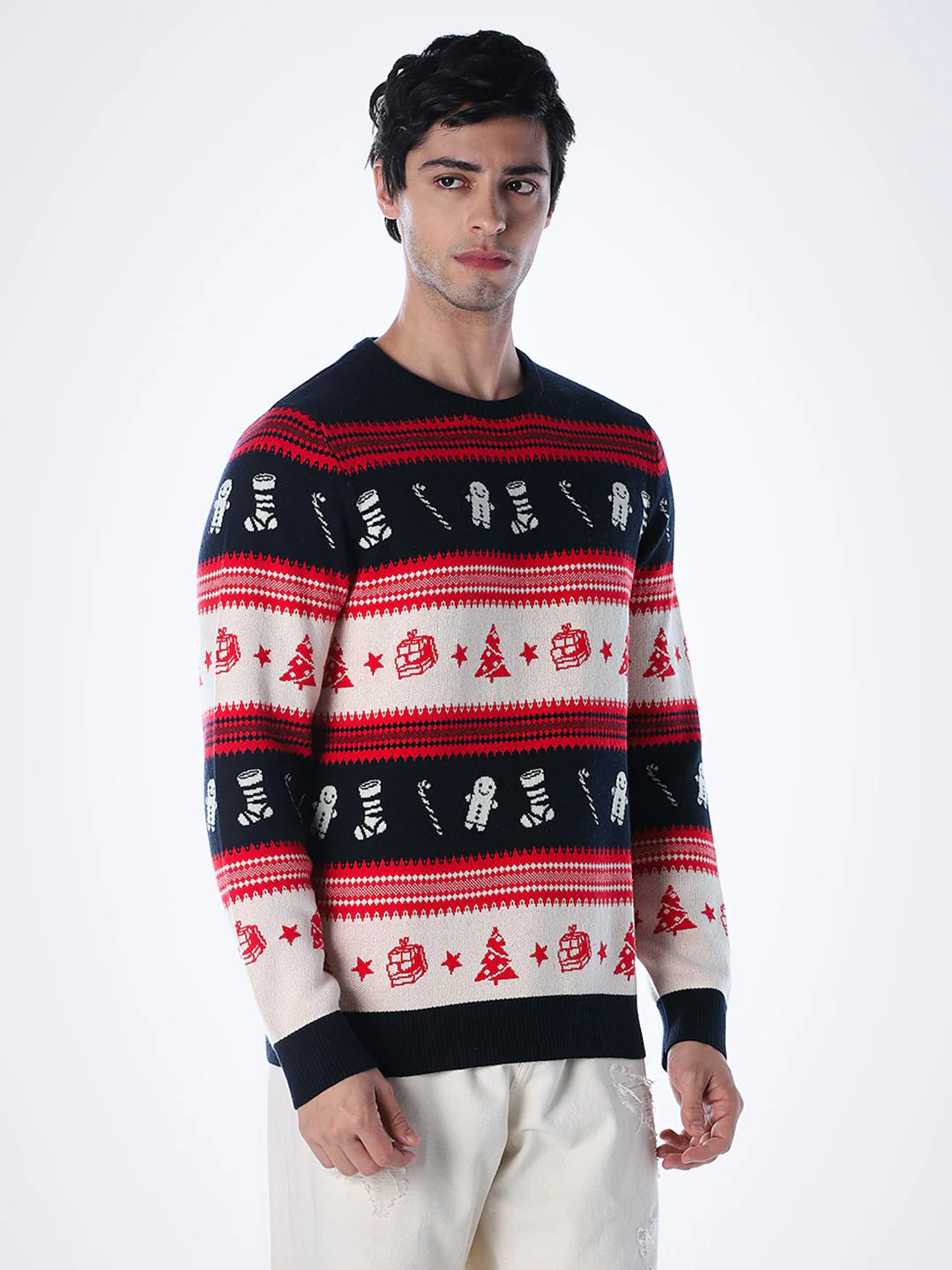 X-MAS Print Jacquard Pullover - Red - Image 2