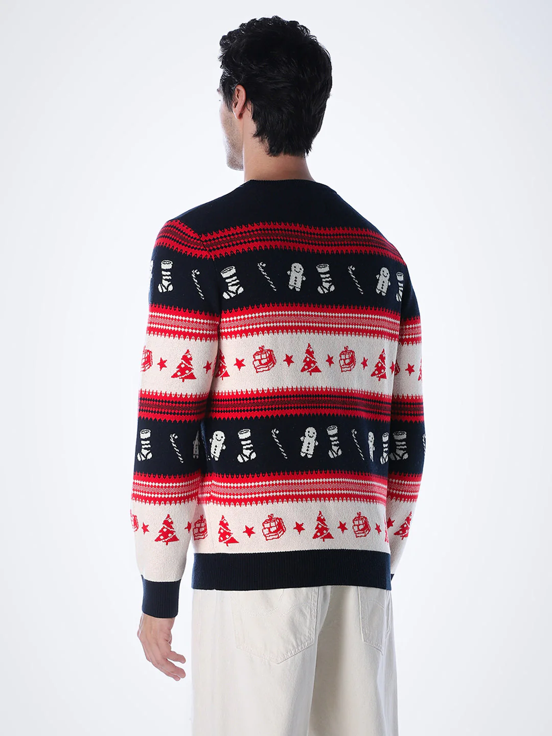 X-MAS Print Jacquard Pullover - Red - Image 4