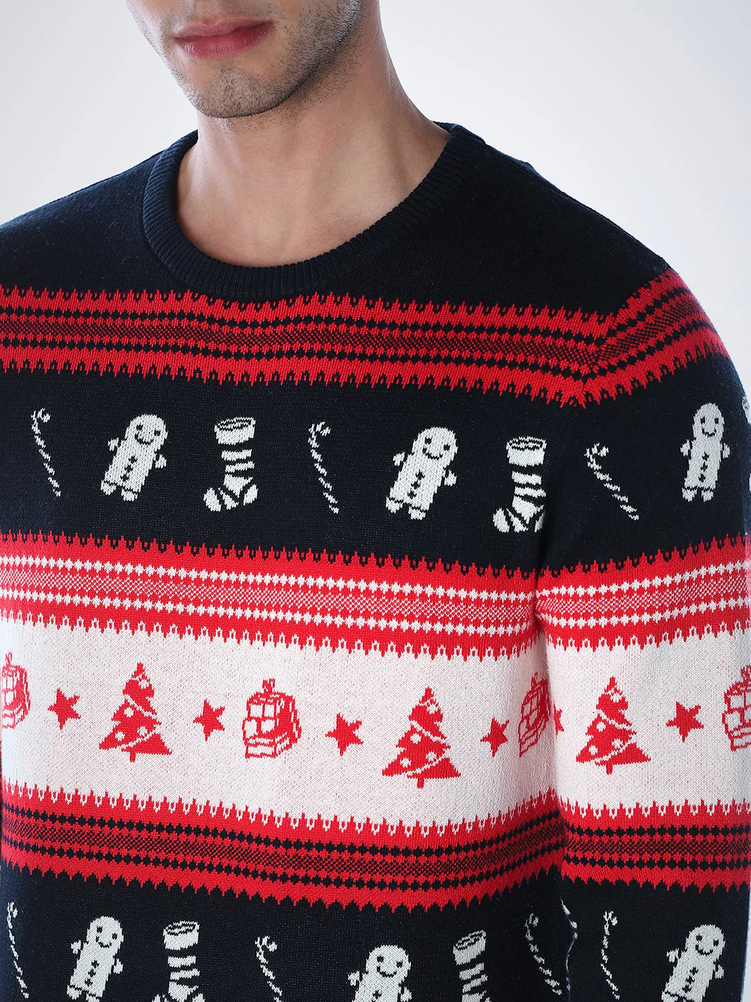 X-MAS Print Jacquard Pullover - Red - Image 5