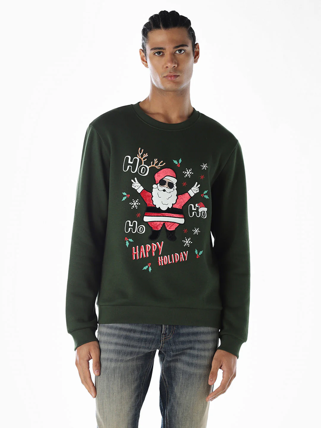 Santa Printed Sweatshirt - Green - Image 2