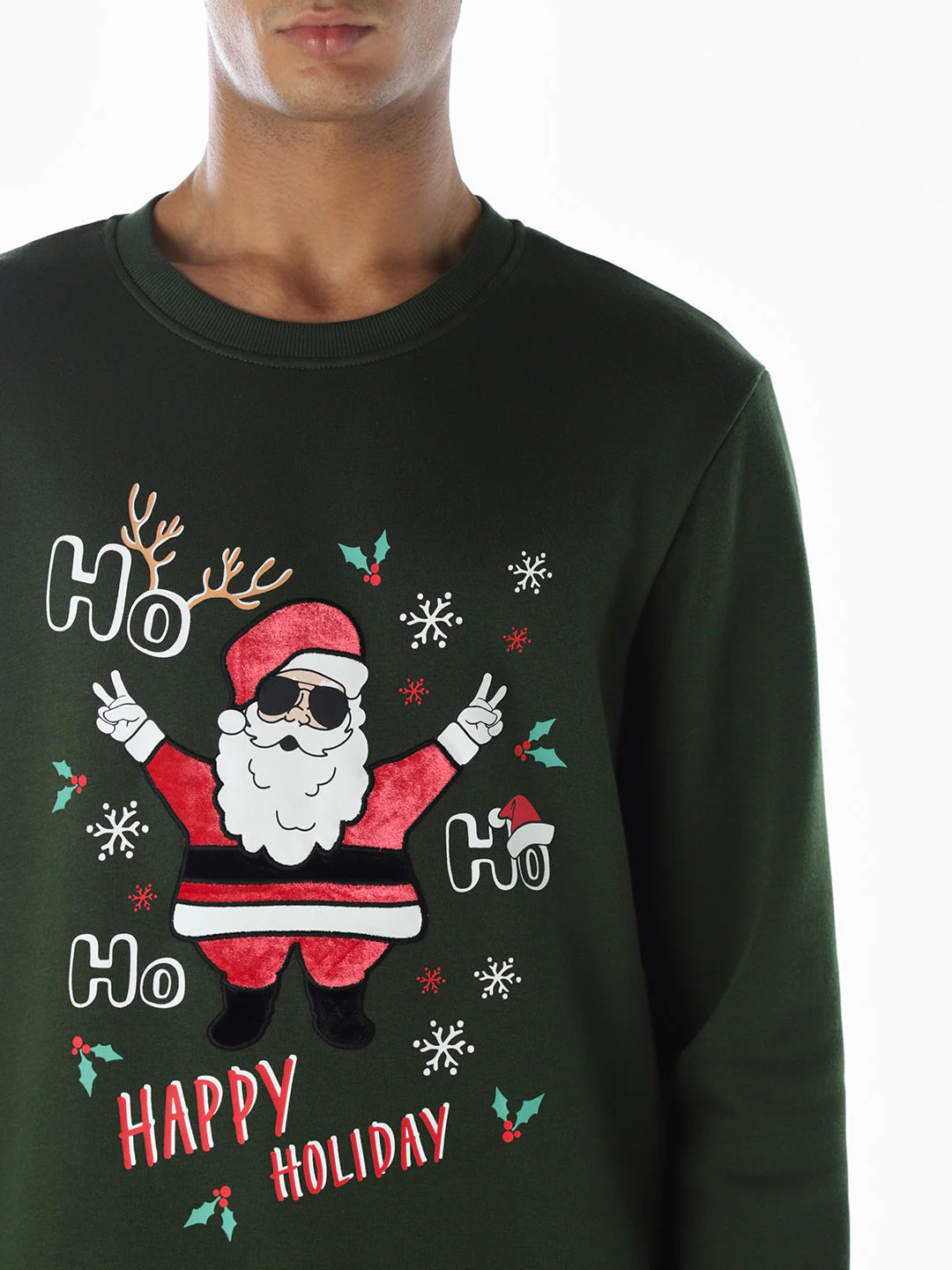 Santa Printed Sweatshirt - Green - Image 5