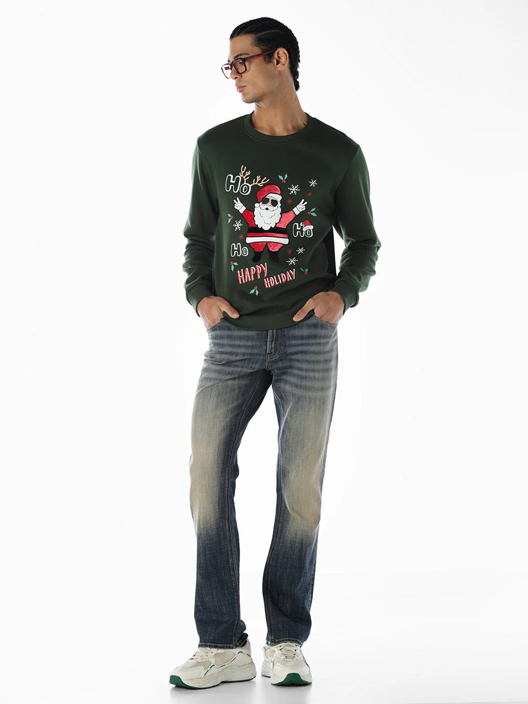 Santa Printed Sweatshirt - Green - Image 6