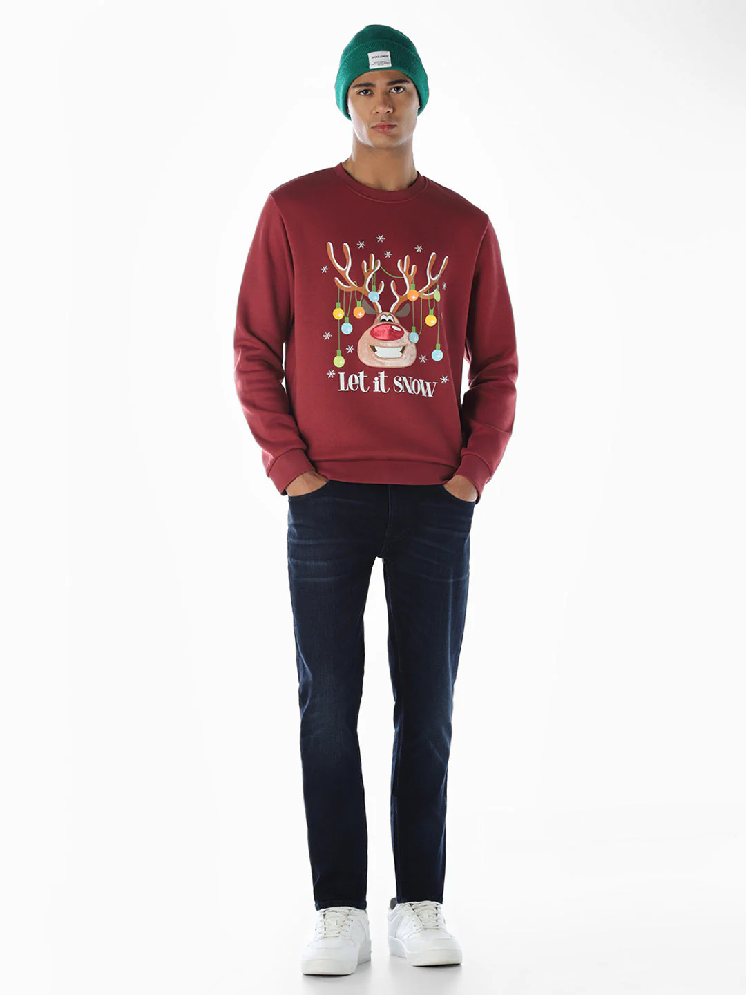 Reindeer  X-Mas Printed Sweatshirt - Red - Image 6
