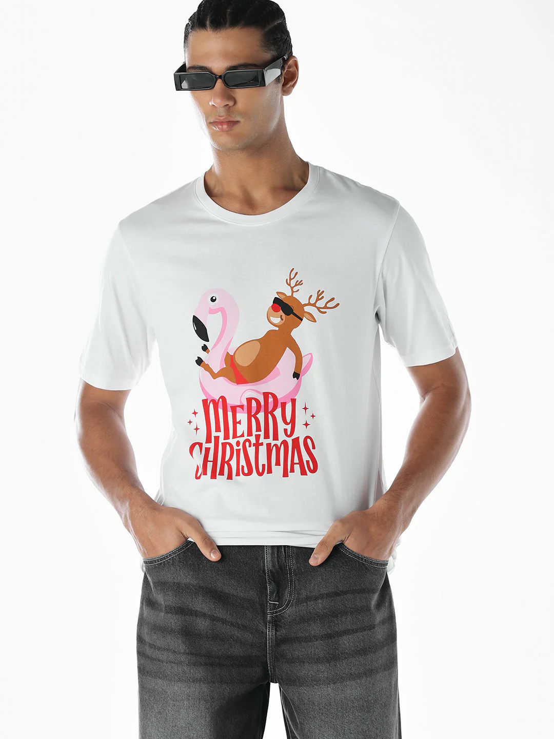 Reindeer X-Mas Printed T-shirt - White