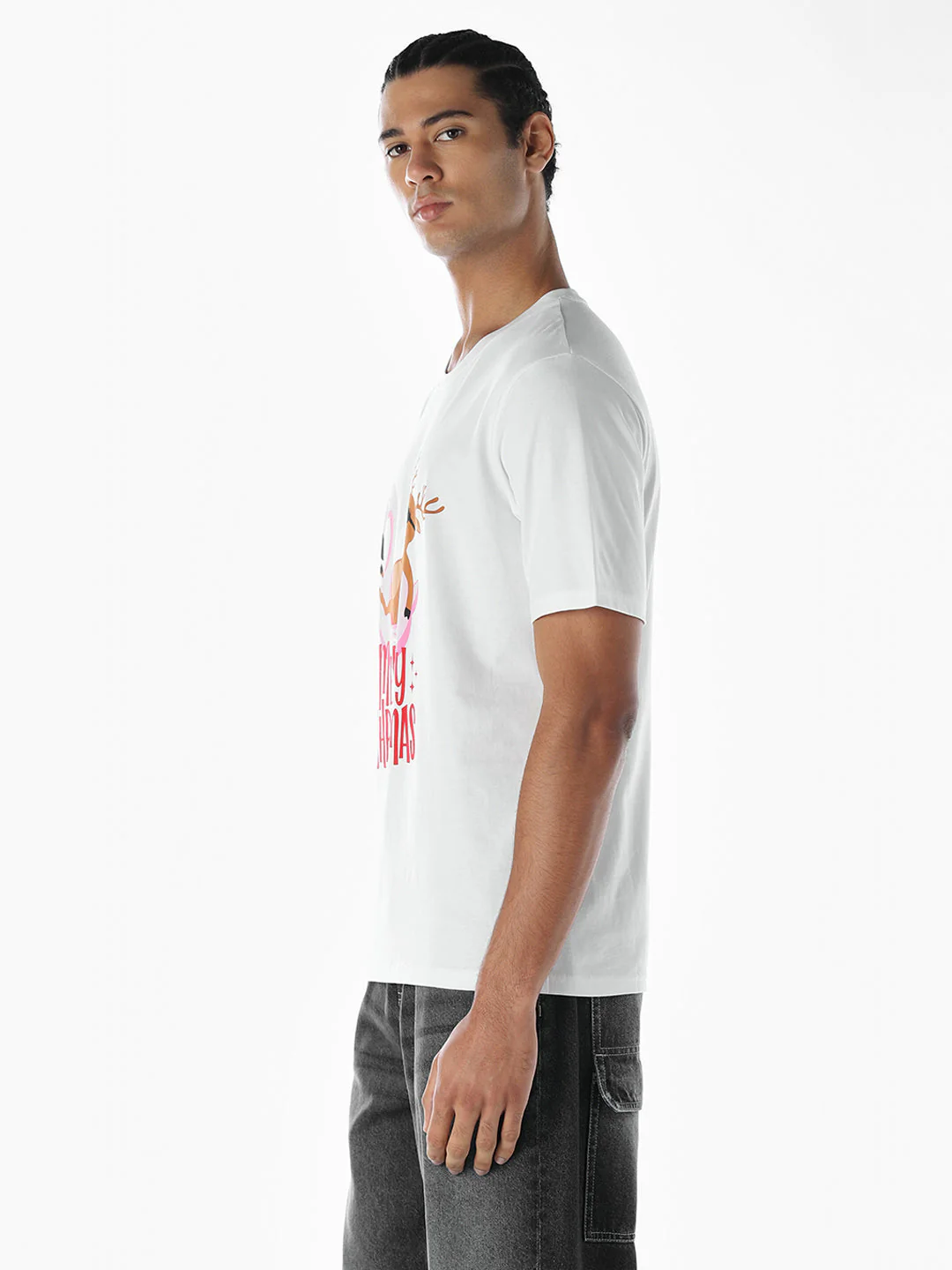 Reindeer X-Mas Printed T-shirt - White - Image 3
