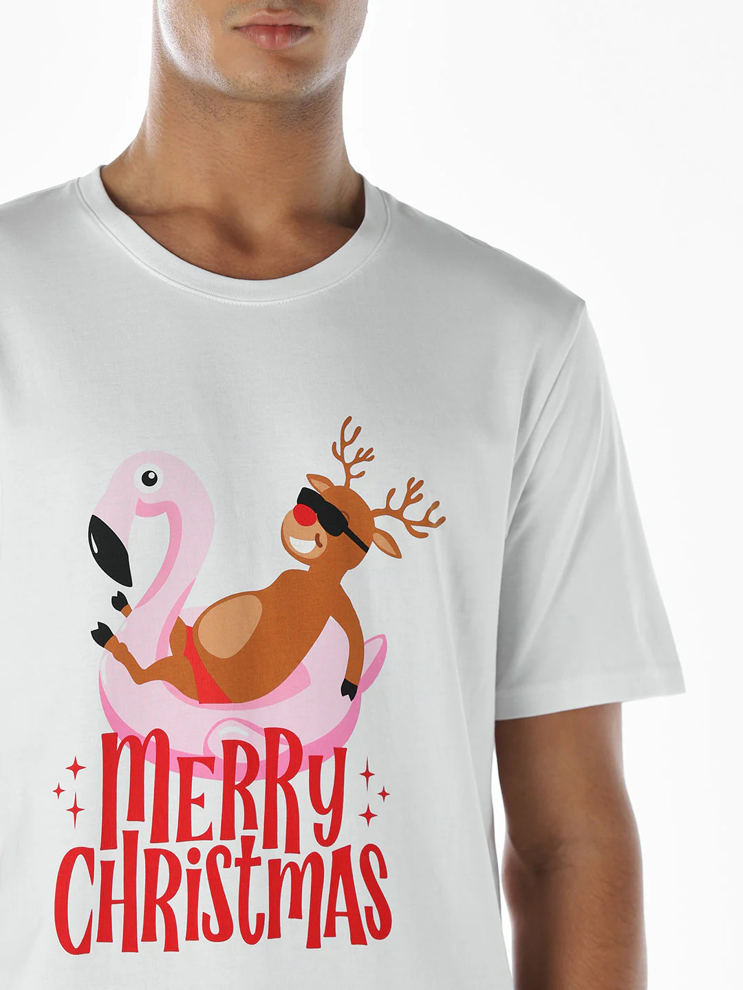 Reindeer X-Mas Printed T-shirt - White - Image 5