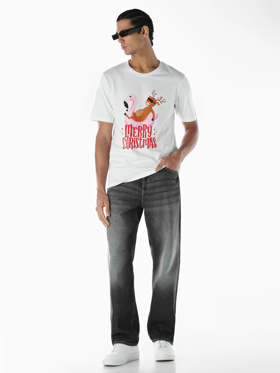 Reindeer X-Mas Printed T-shirt - White - Image 6