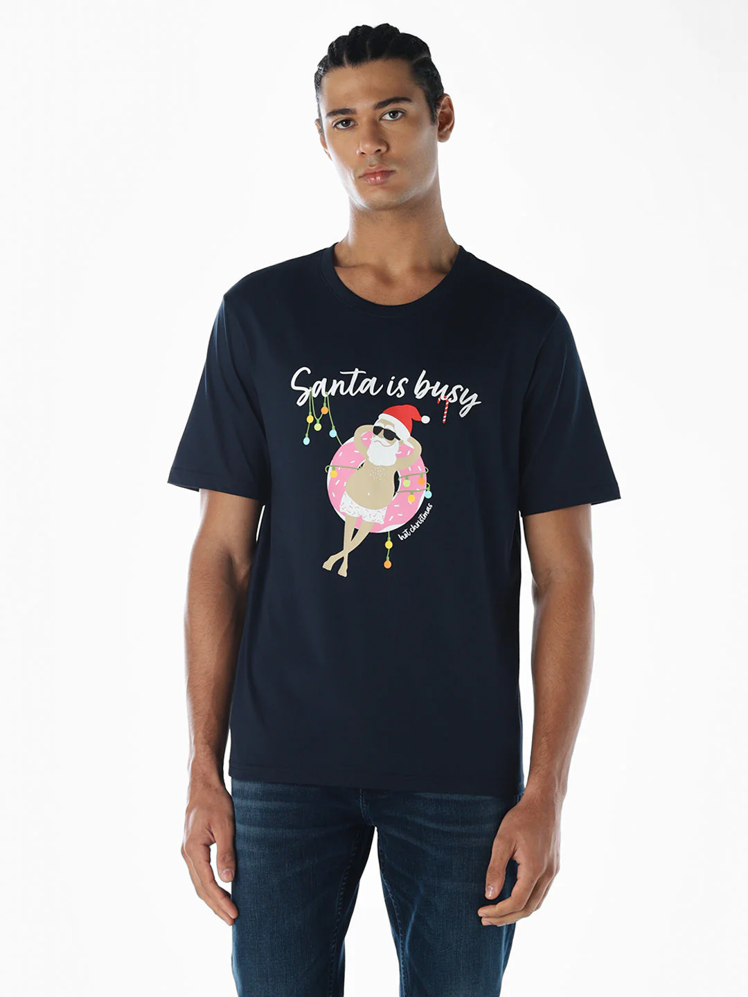 Reindeer X-Mas Printed T-shirt - Blue - Image 2