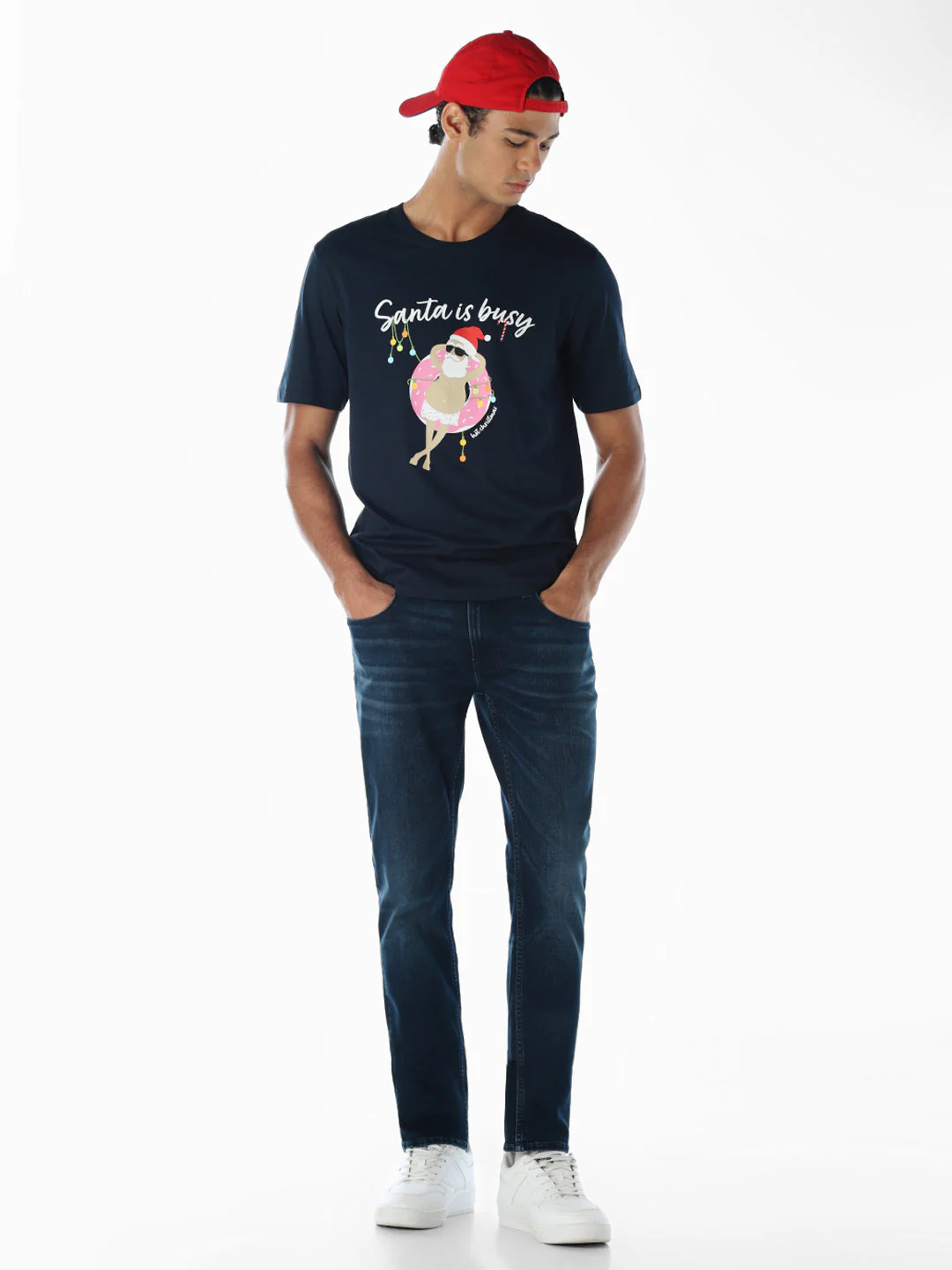 Reindeer X-Mas Printed T-shirt - Blue - Image 6