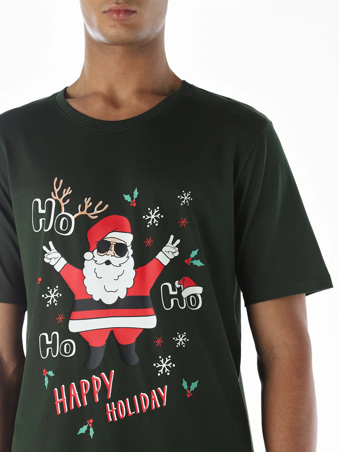 Santa X-Mas Printed T-shirt - Green - Image 5