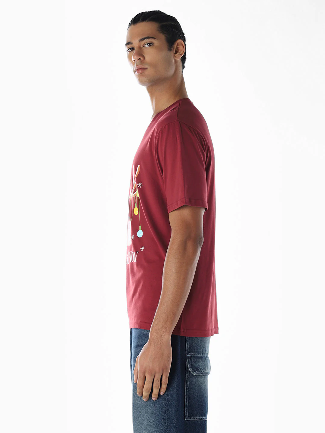 Reindeer X-Mas Printed T-shirt - Red - Image 3