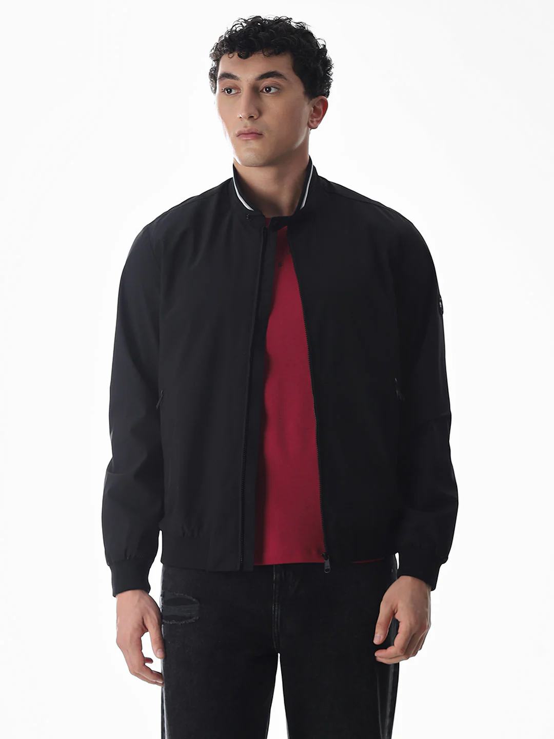 Regular Fit Bomber Jacket - Black - Image 2