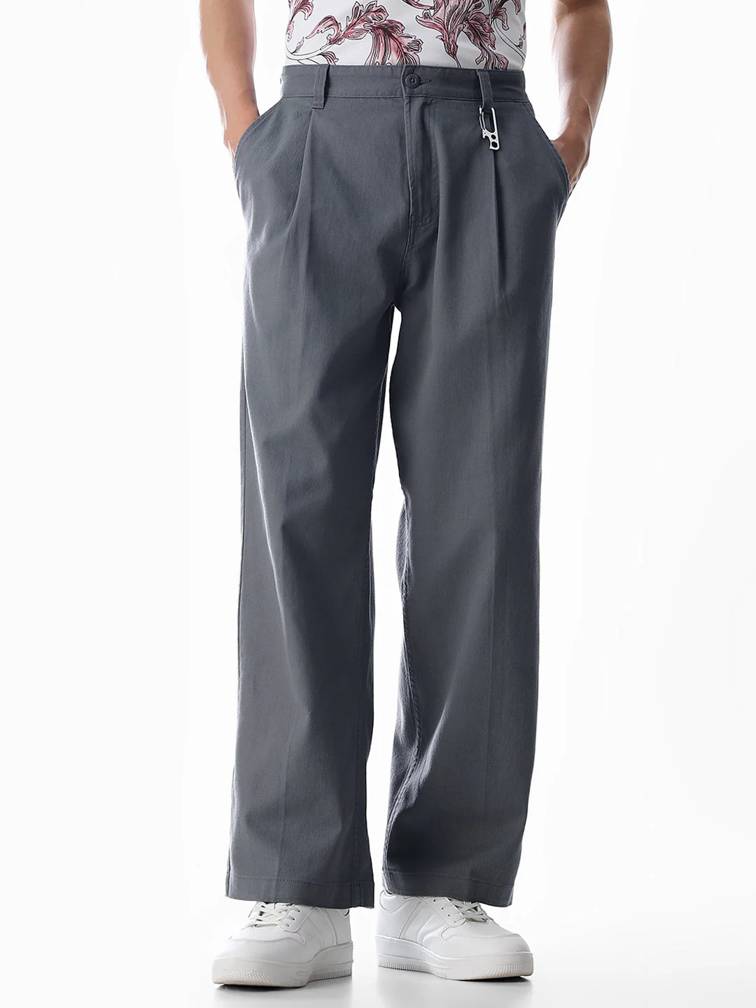 Grey Loose Fit Cotton Chinos