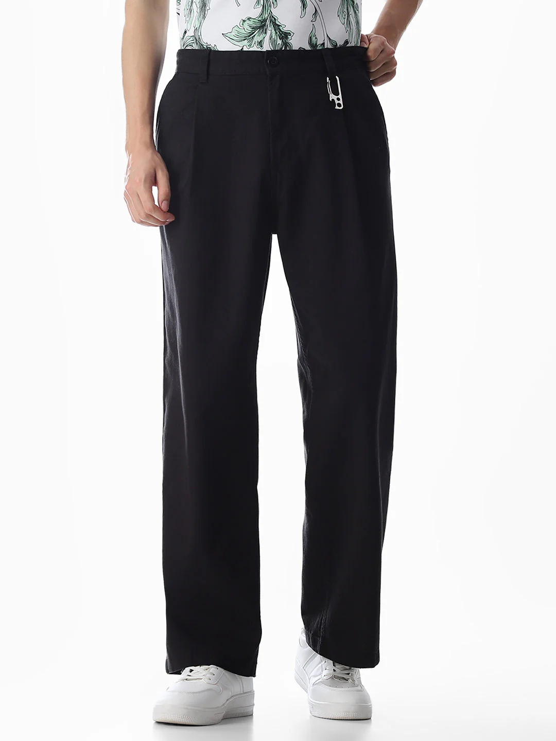 Black Loose Fit Cotton Chinos