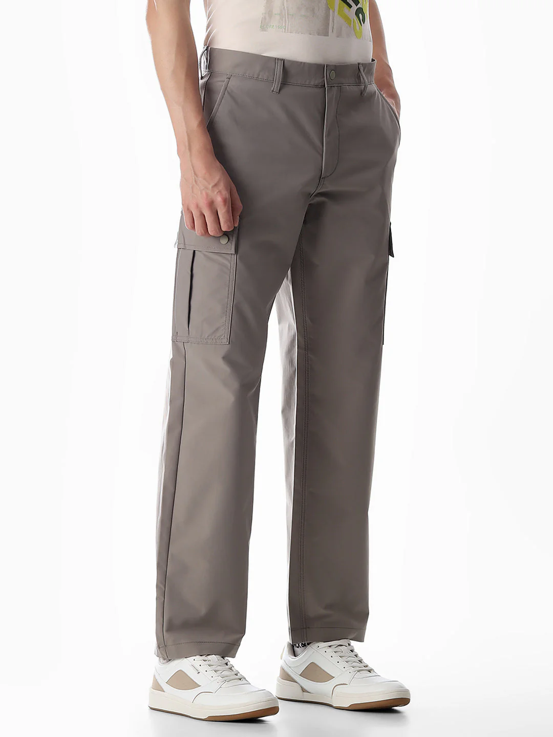 Grey Mid Rise Regular Fit Cargos - Image 2