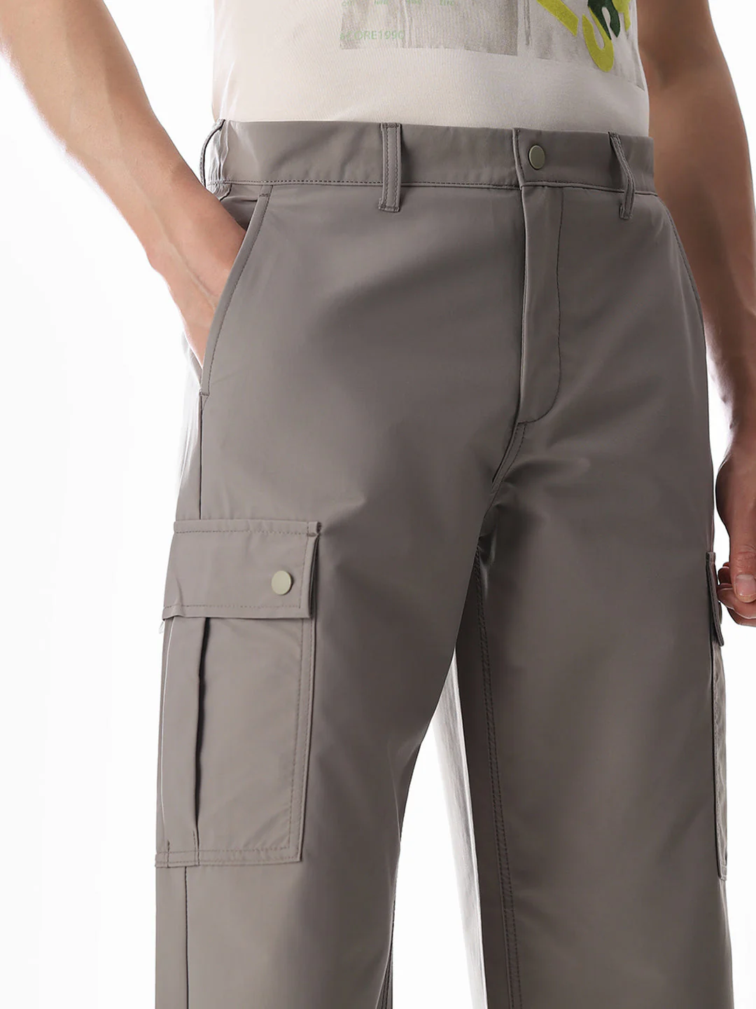 Grey Mid Rise Regular Fit Cargos - Image 4
