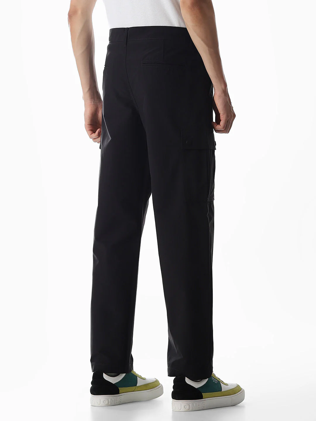 Black Mid Rise Regular Fit Cargos - Image 3
