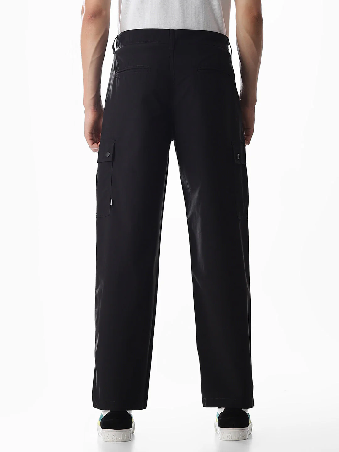 Black Mid Rise Regular Fit Cargos - Image 9