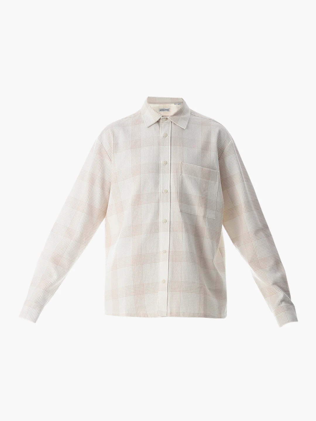 White Waffle Check Cotton Shirt - Image 7