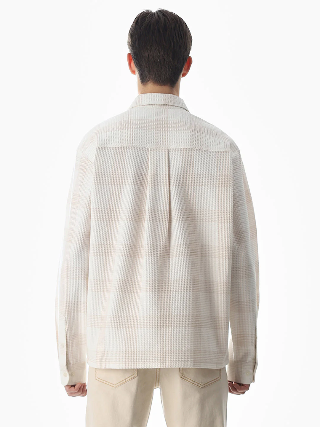 White Waffle Check Cotton Shirt - Image 9