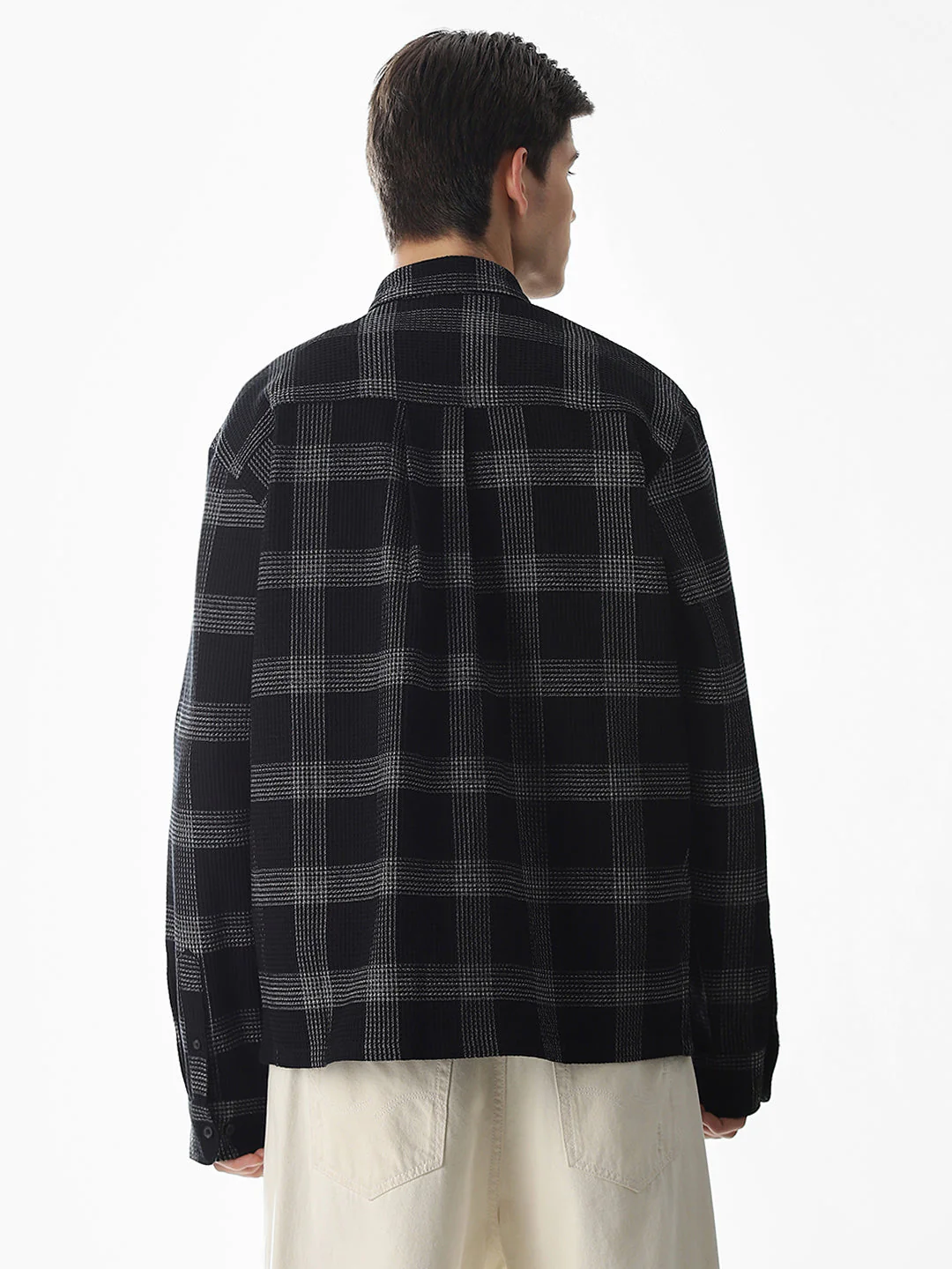Black Waffle Check Cotton Shirt - Image 4