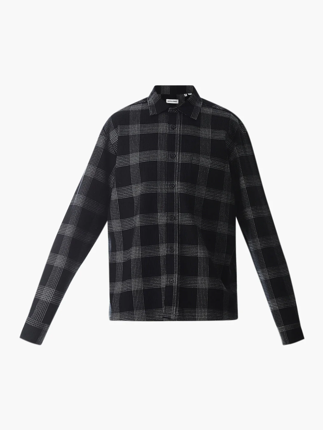 Black Waffle Check Cotton Shirt - Image 7