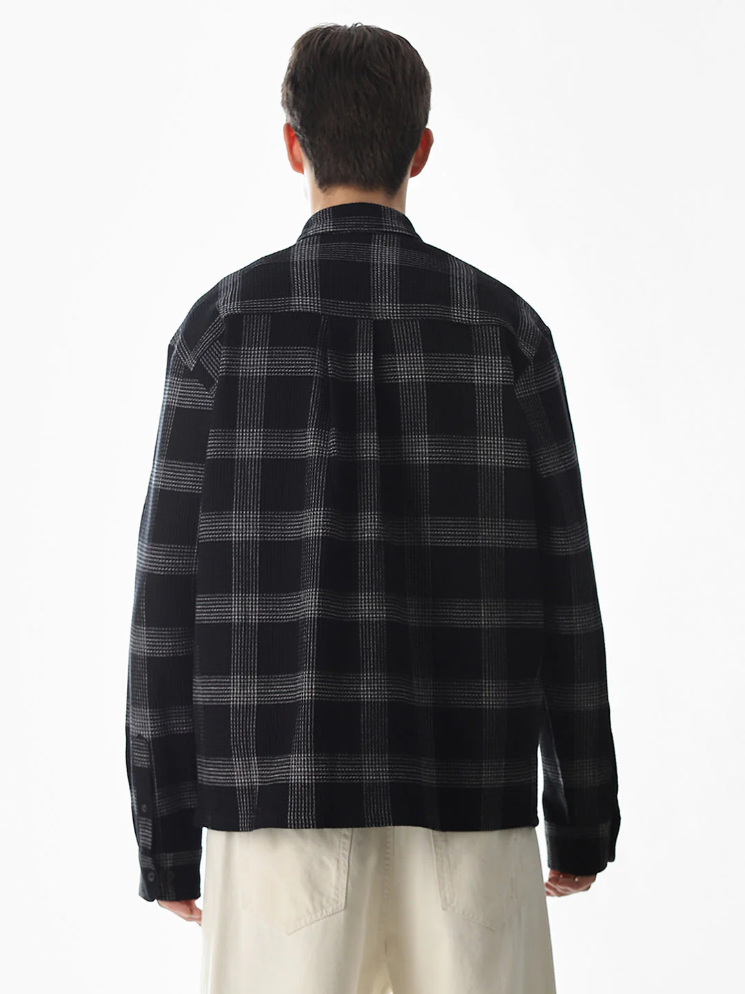 Black Waffle Check Cotton Shirt - Image 9