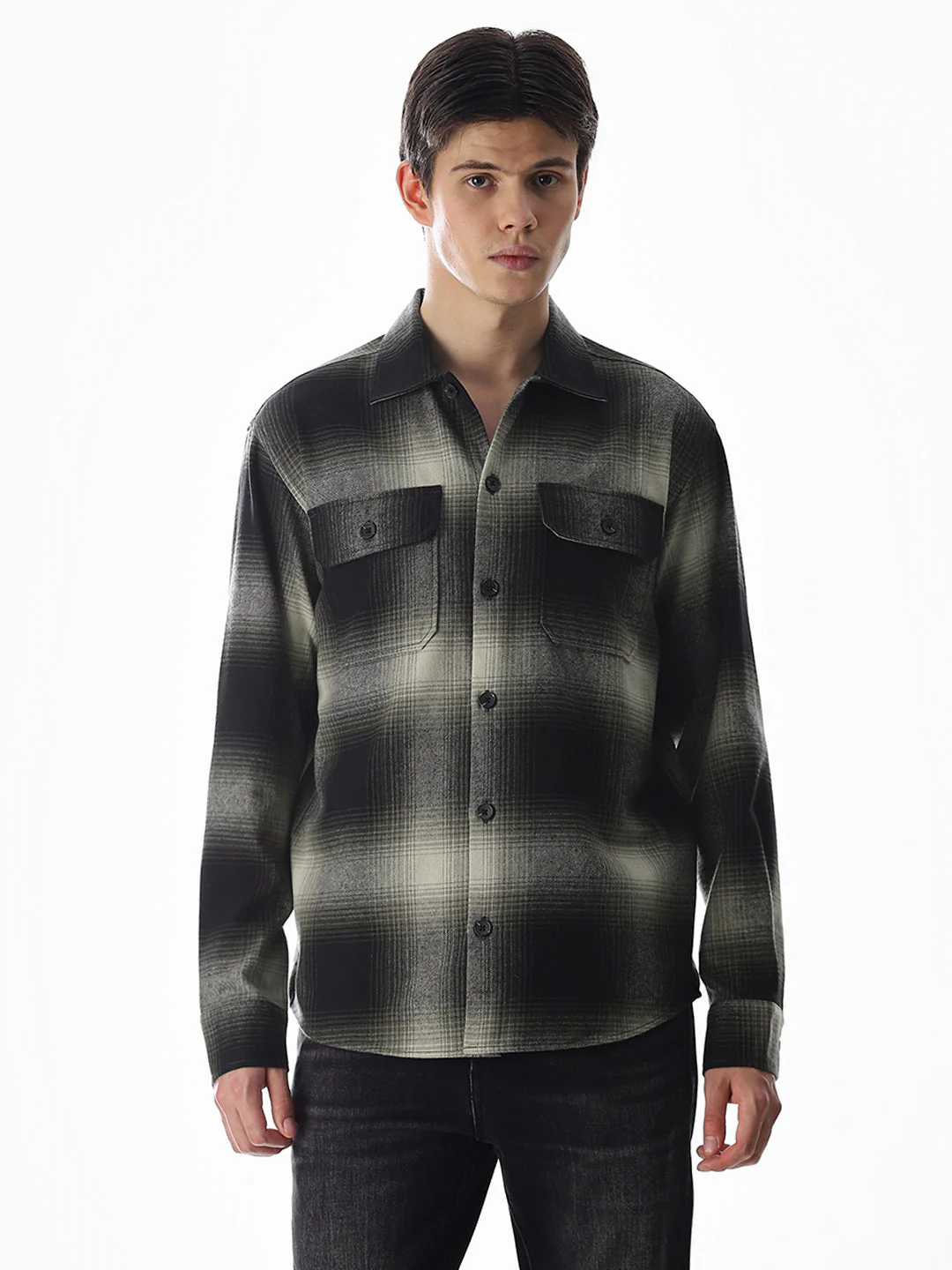 Check Oversized Overshirt - Dark Green - Image 2