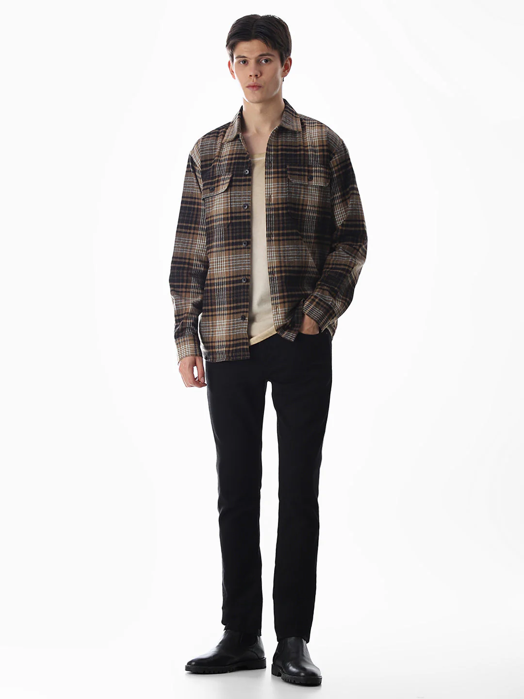 Check Oversized Overshirt - Dark Brown - Image 6