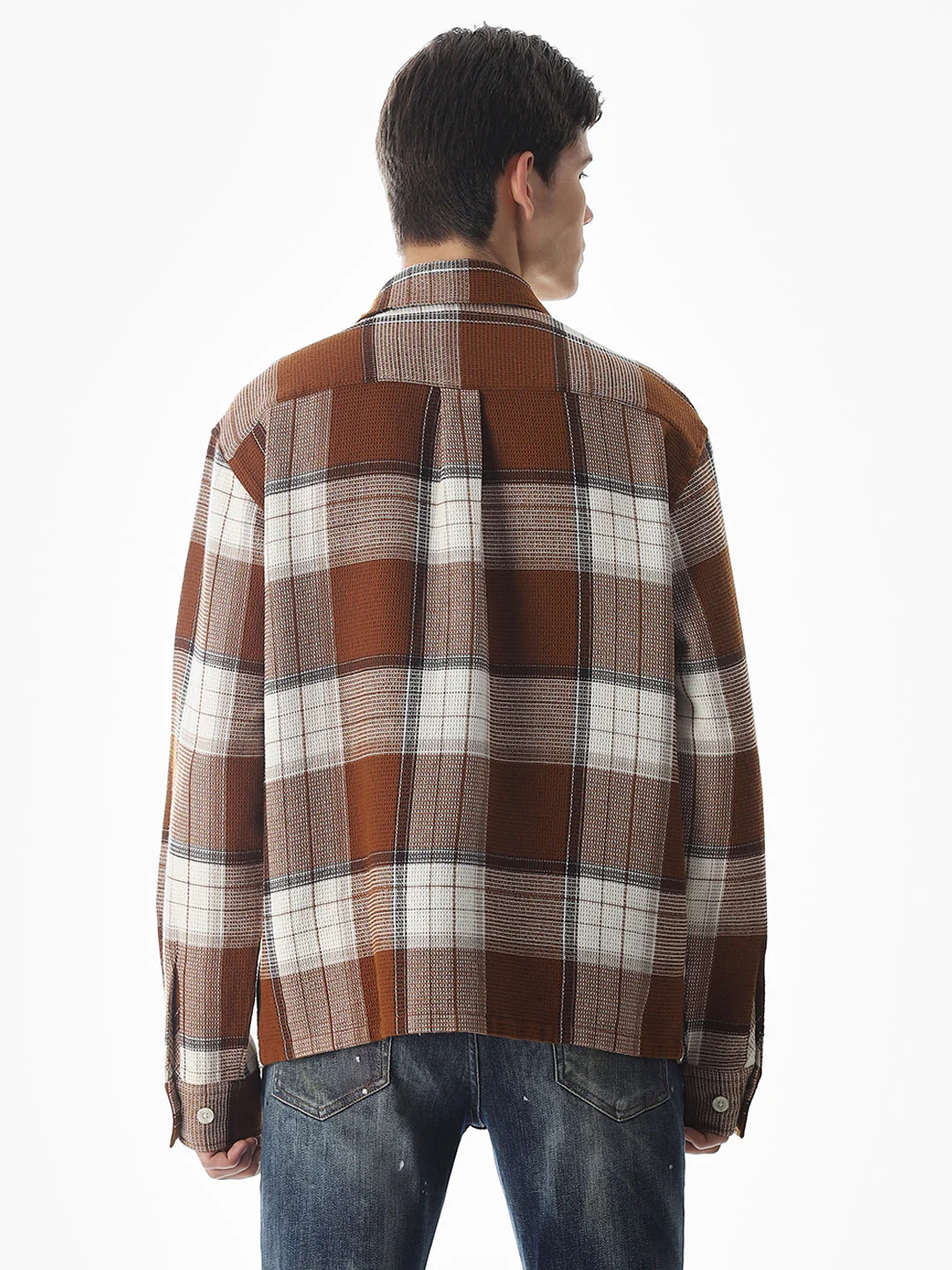 Dark Brown Check Cotton Shirt - Image 4