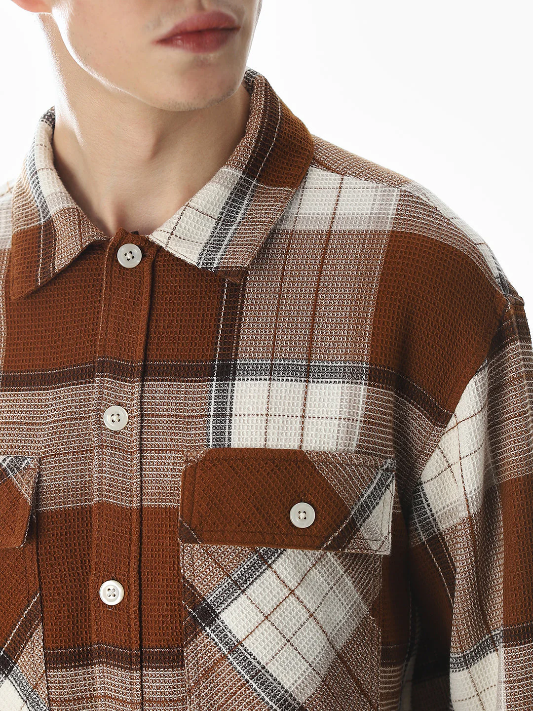 Dark Brown Check Cotton Shirt - Image 5