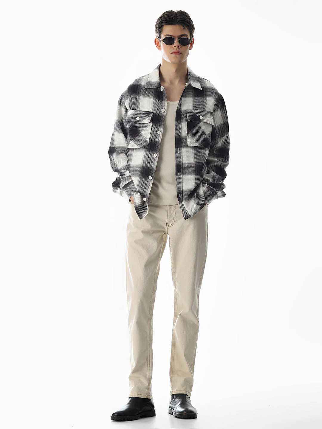 Black Check Cotton Shirt - Image 6