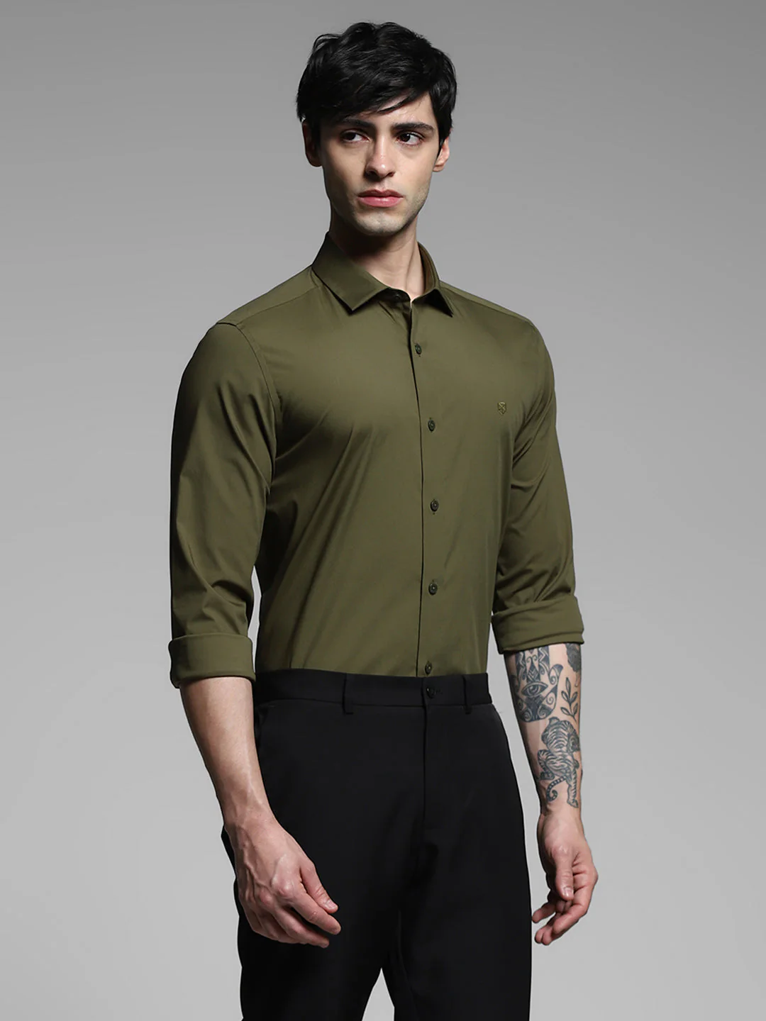 Olive Slim Fit Formal Shirt - Image 3