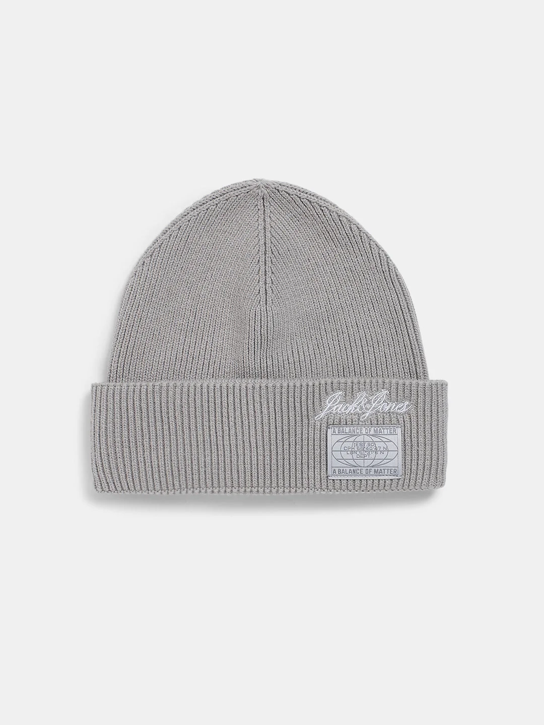 Grey Logo Print Cotton Beanie
