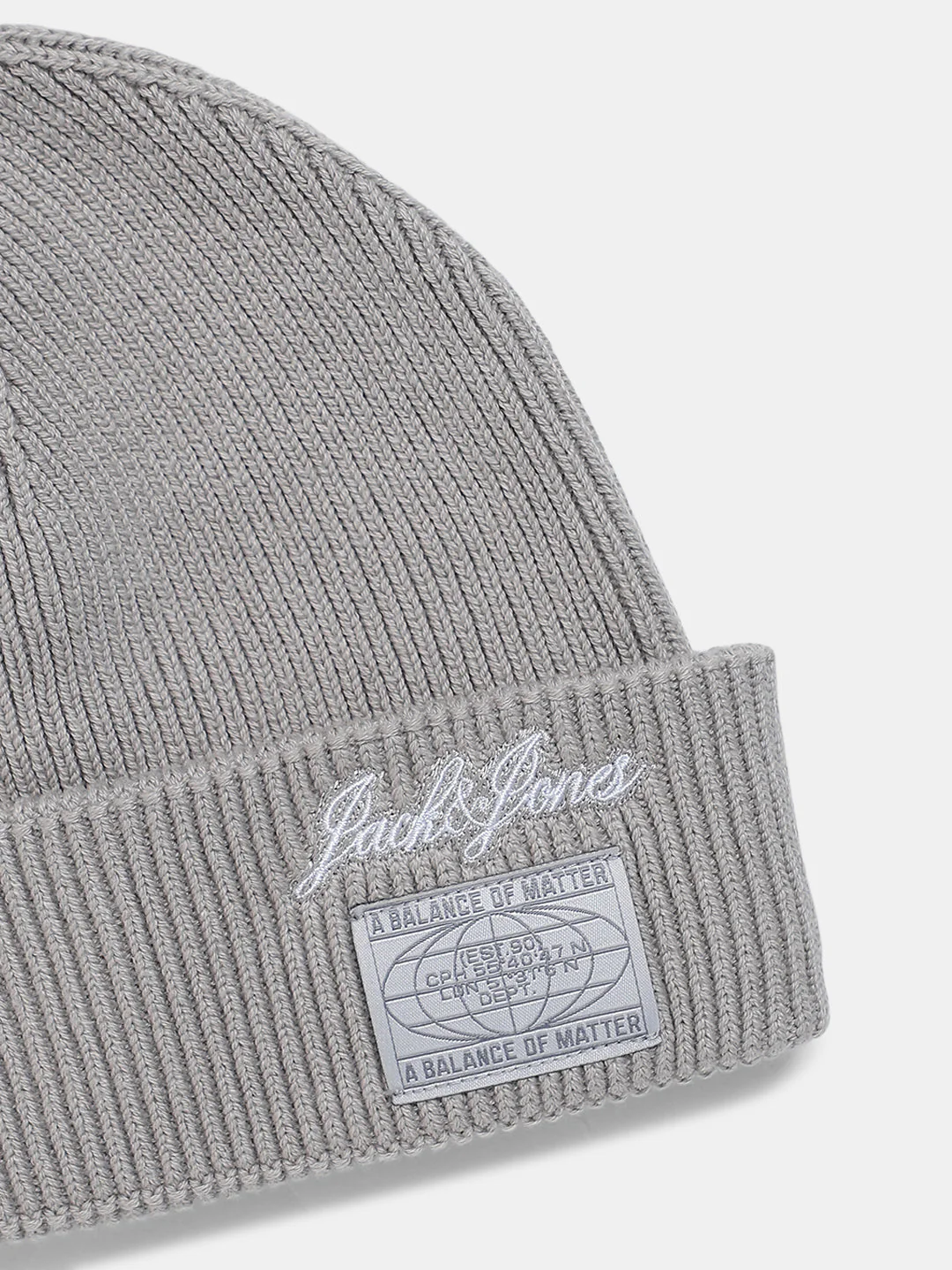 Grey Logo Print Cotton Beanie - Image 3