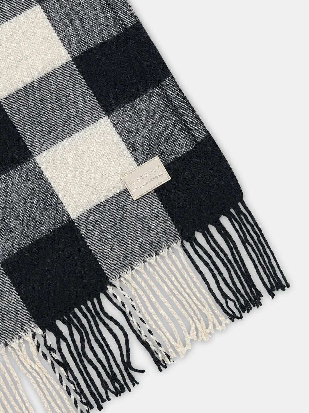 Dark Navy Check Acrylic Scarf - Image 3