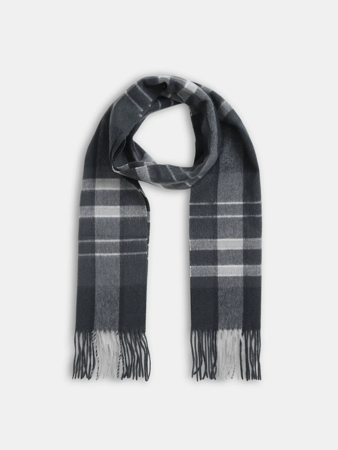 Dark Grey Check Wool Scarf - Image 2