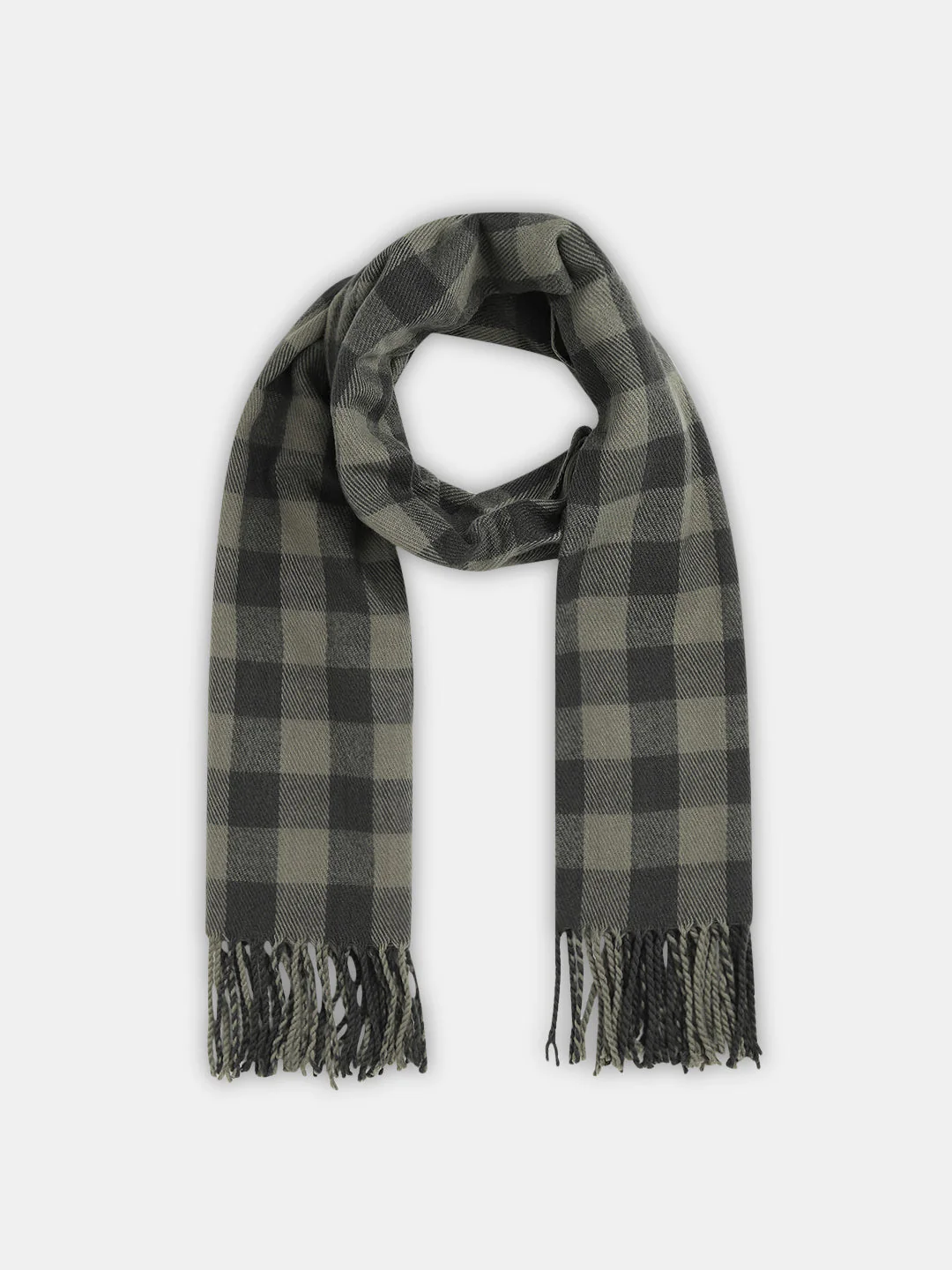 Dark Beige Check Fringe Detail Scarf - Image 2
