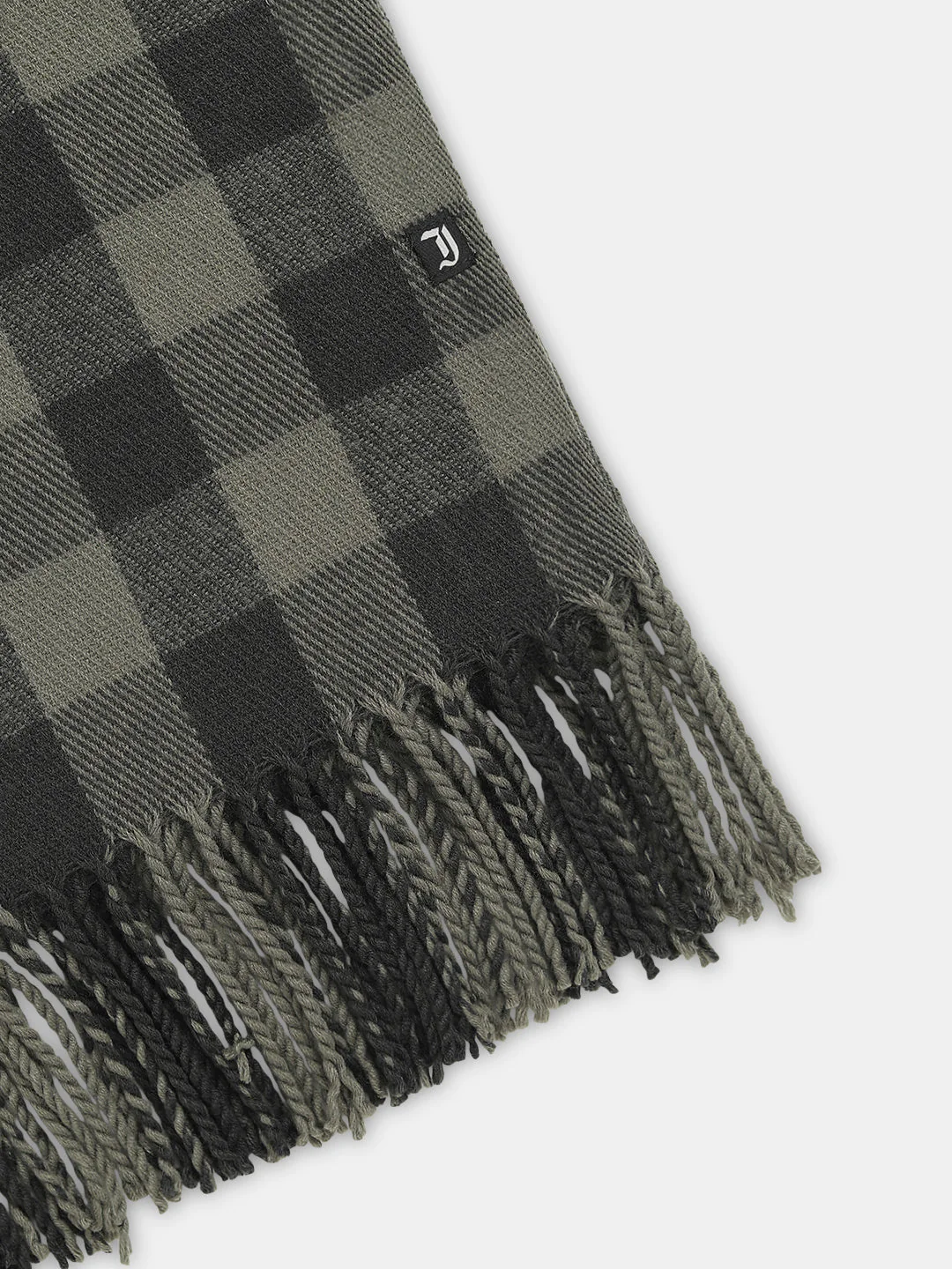 Dark Beige Check Fringe Detail Scarf - Image 3