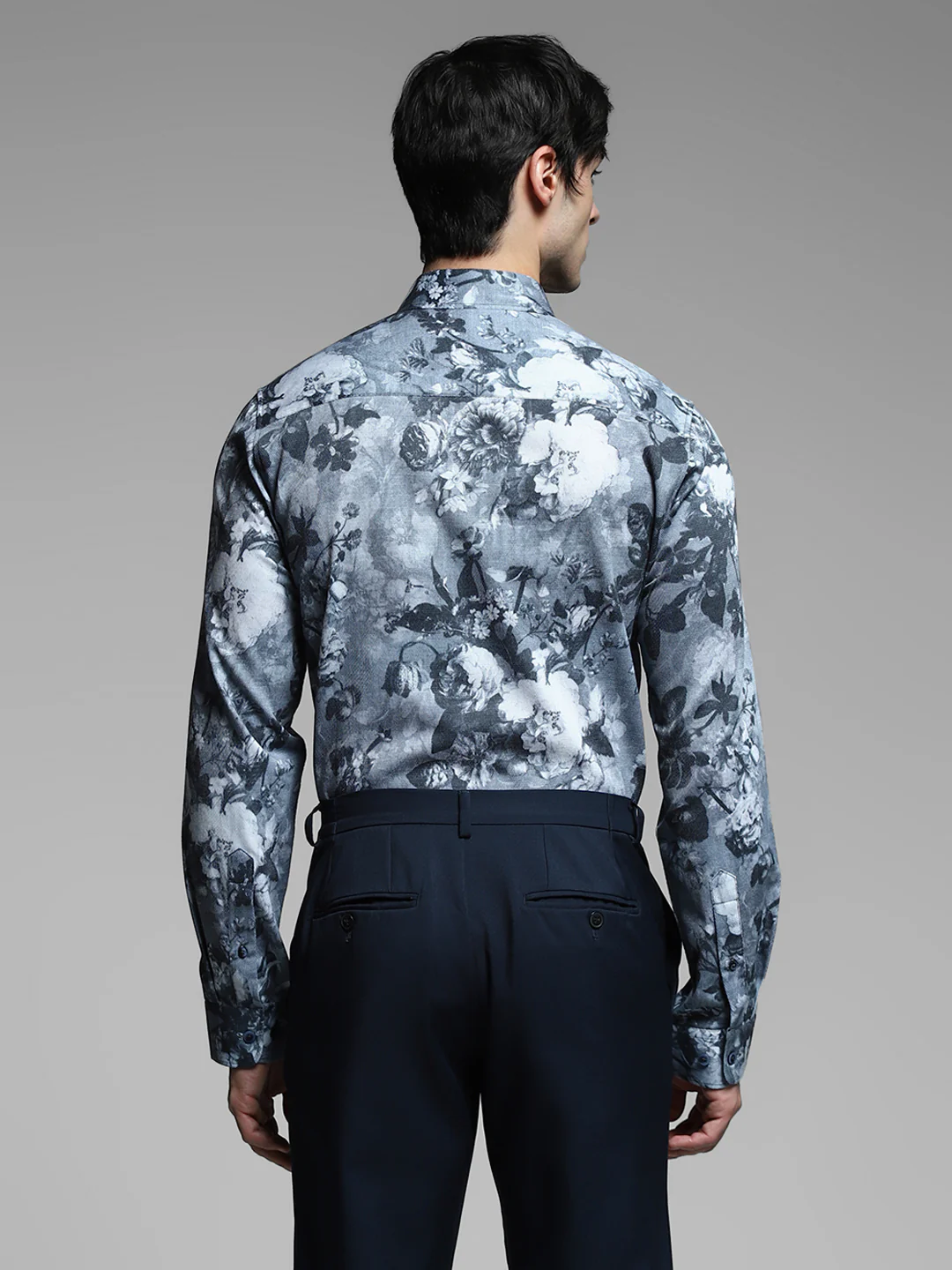 Grey Floral Cotton Shirt - Image 4